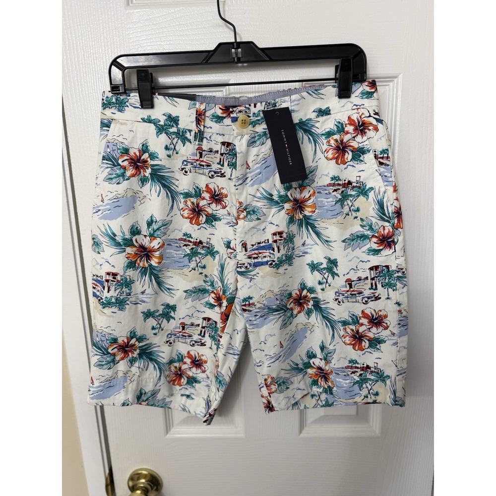 NWT Tommy Hilfiger Shorts Size 30 White Floral Summer Hawaiian Bermuda